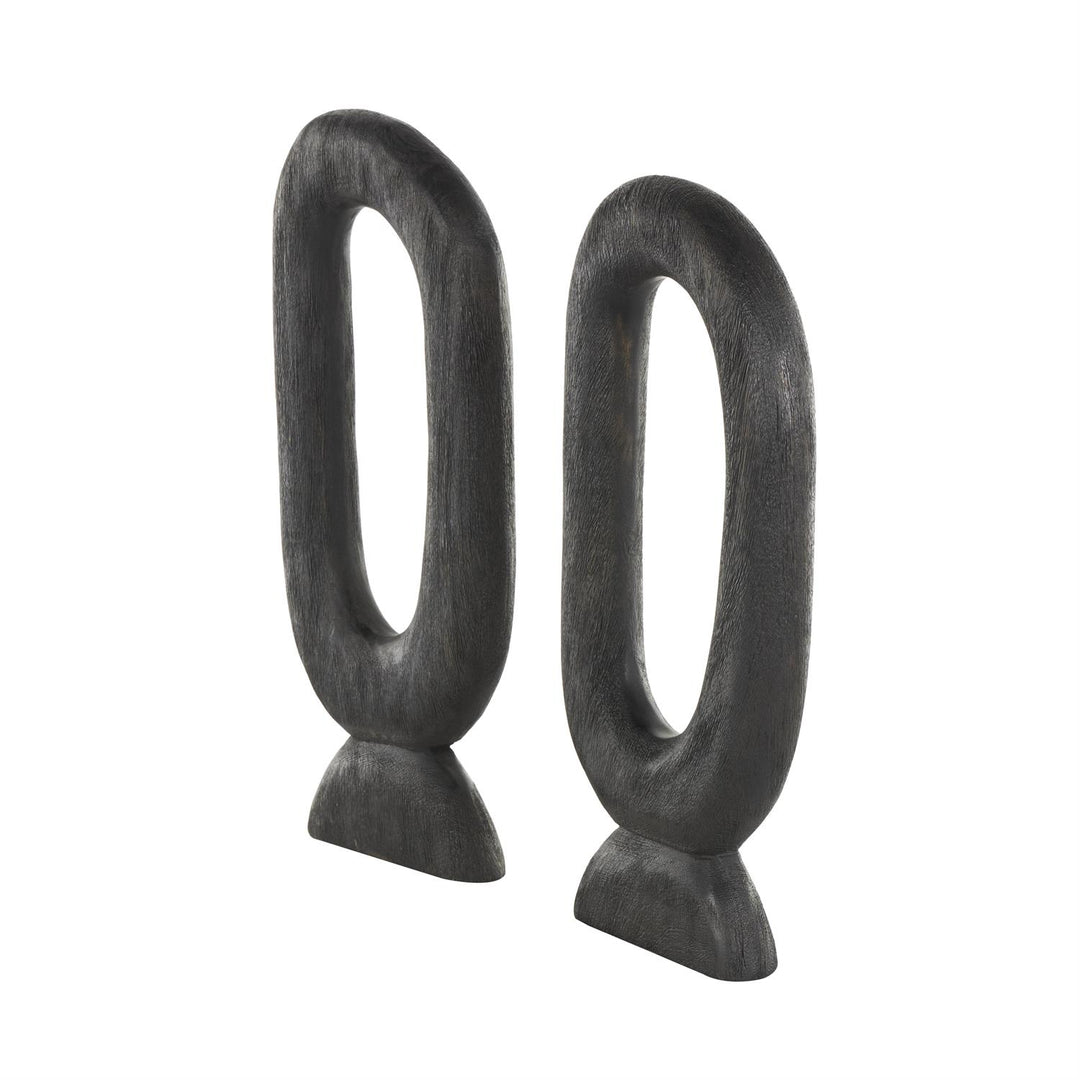 Wood Abstract Cutout Oval Decorative Sculpture, Set of 2