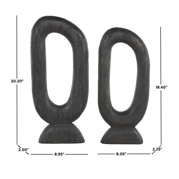 Wood Abstract Cutout Oval Decorative Sculpture, Set of 2