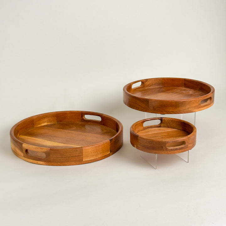 Round Acacia Wood Trays, 3 Sizes
