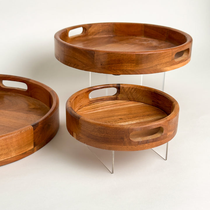 Round Acacia Wood Trays, 3 Sizes