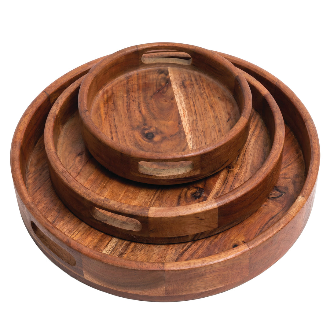 Round Acacia Wood Trays, 3 Sizes