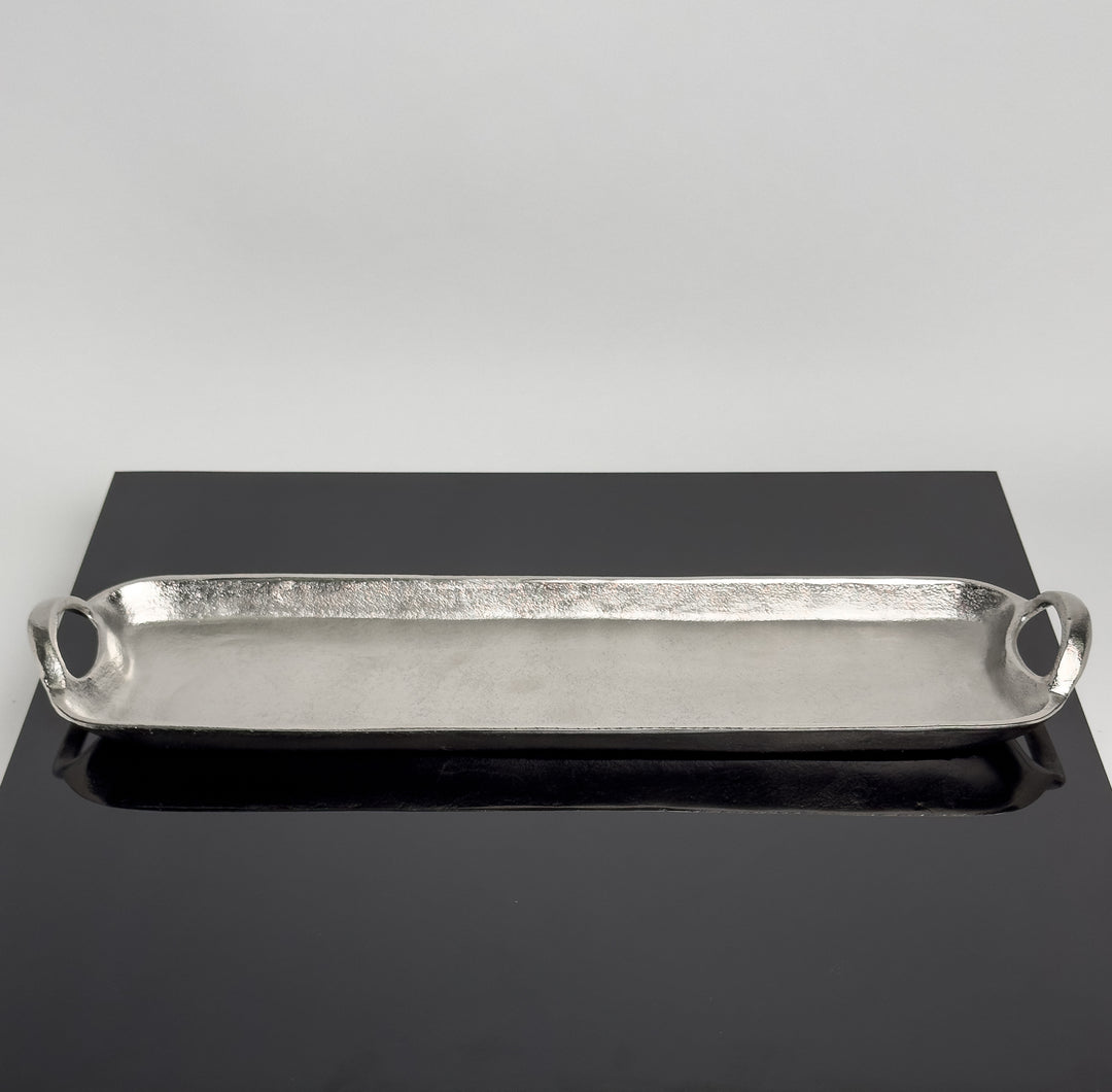 Long Silver Cast Aluminum Handled Tray