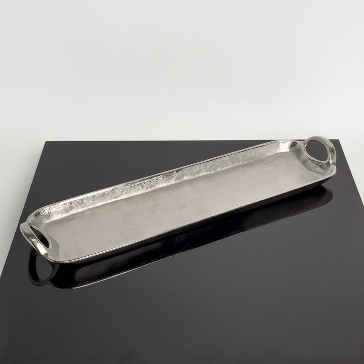 Long Silver Cast Aluminum Handled Tray