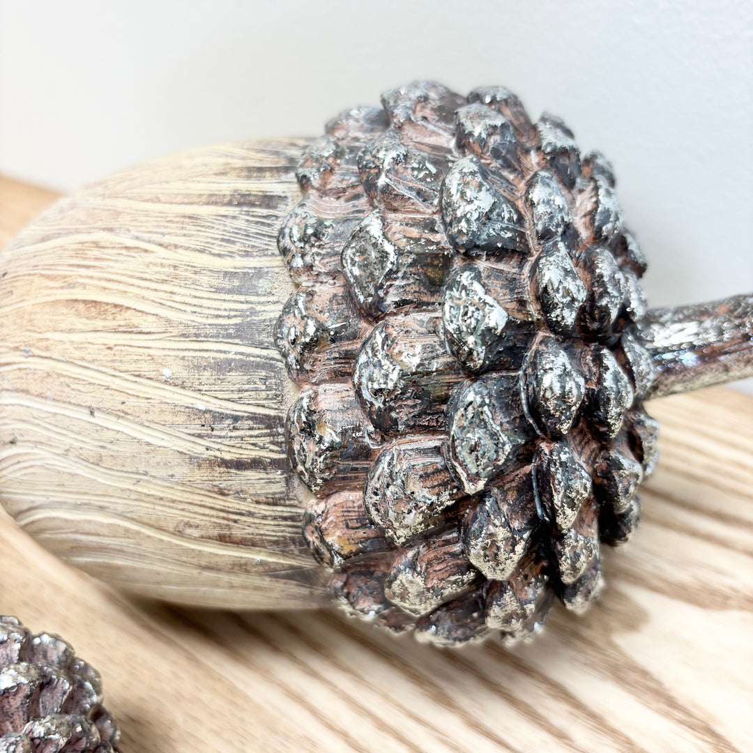 Resin Acorns with Silvered Caps, Set of 3