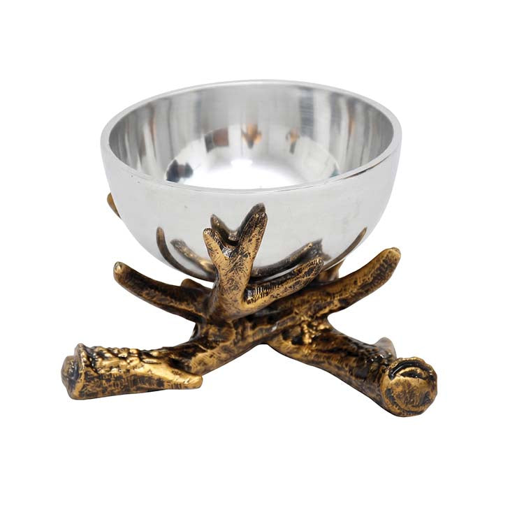 Cast Aluminum Bowl With Antler Stand