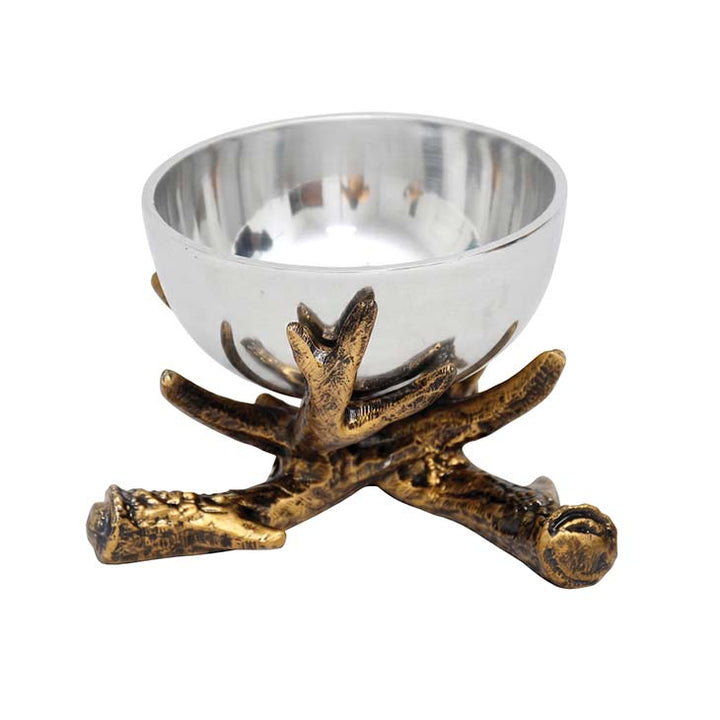Cast Aluminum Bowl With Antler Stand