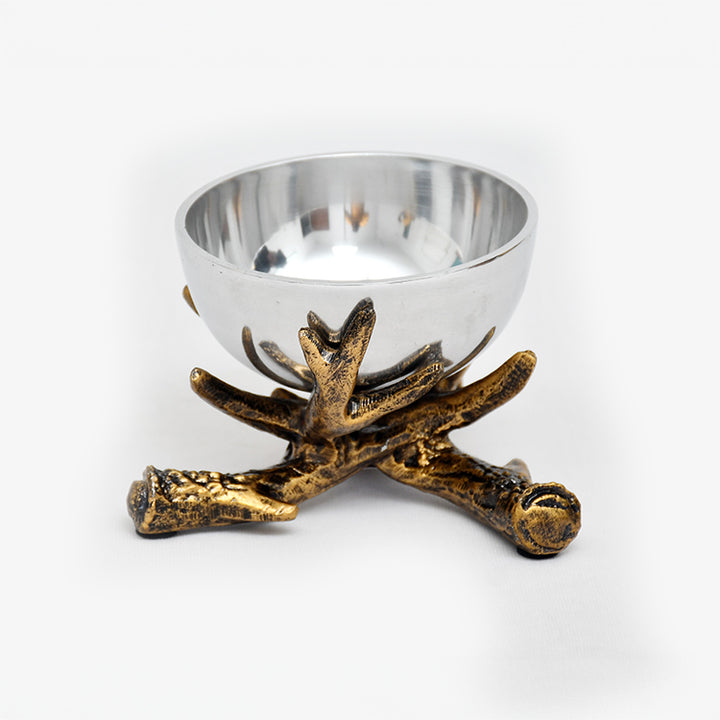 Cast Aluminum Bowl With Antler Stand