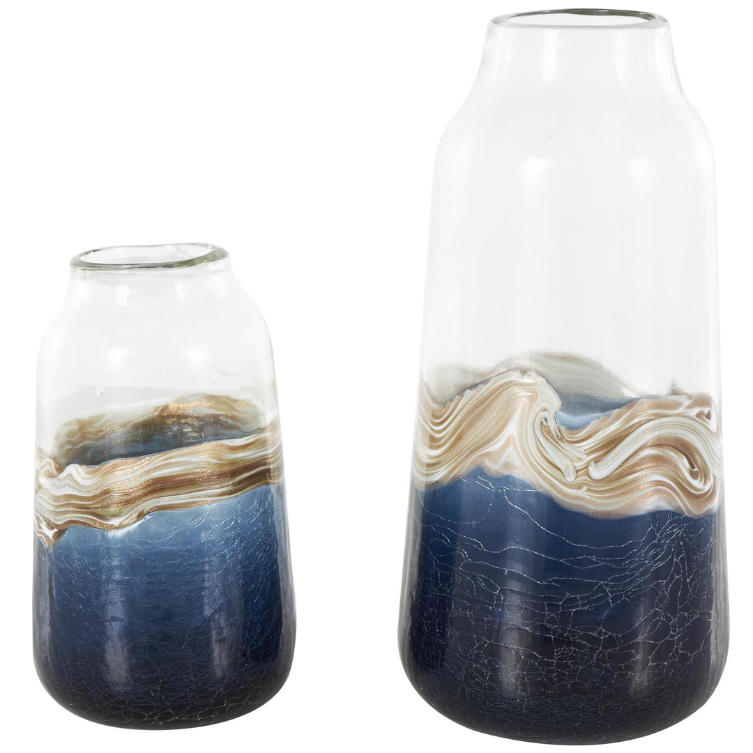 Blue Glass Textured Swirl Vase - 2 Sizes