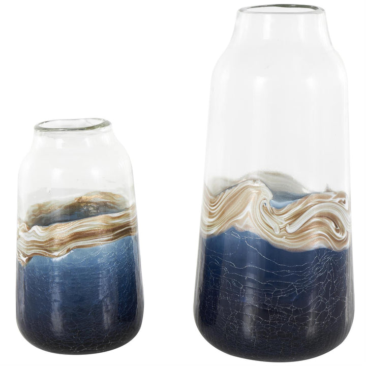 Blue Glass Textured Swirl Vase - 2 Sizes