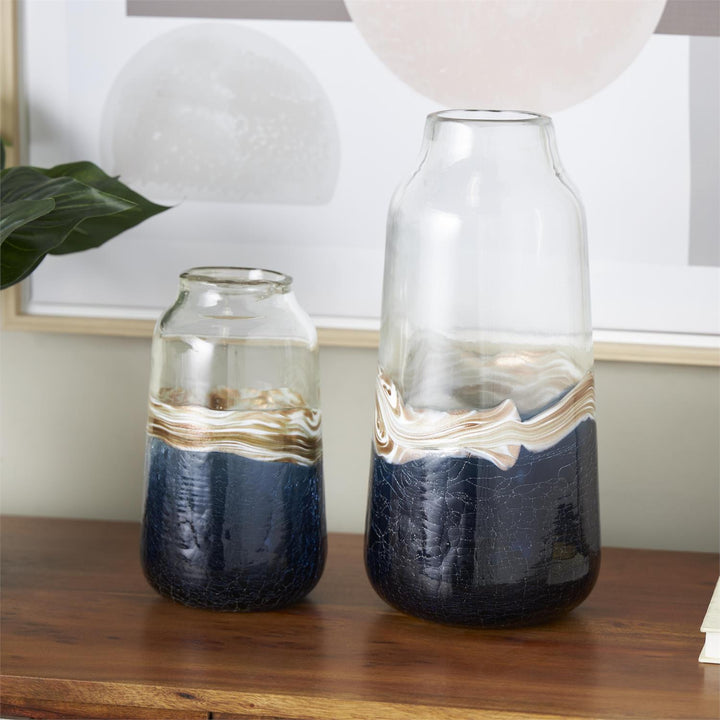 Blue Glass Textured Swirl Vase - 2 Sizes