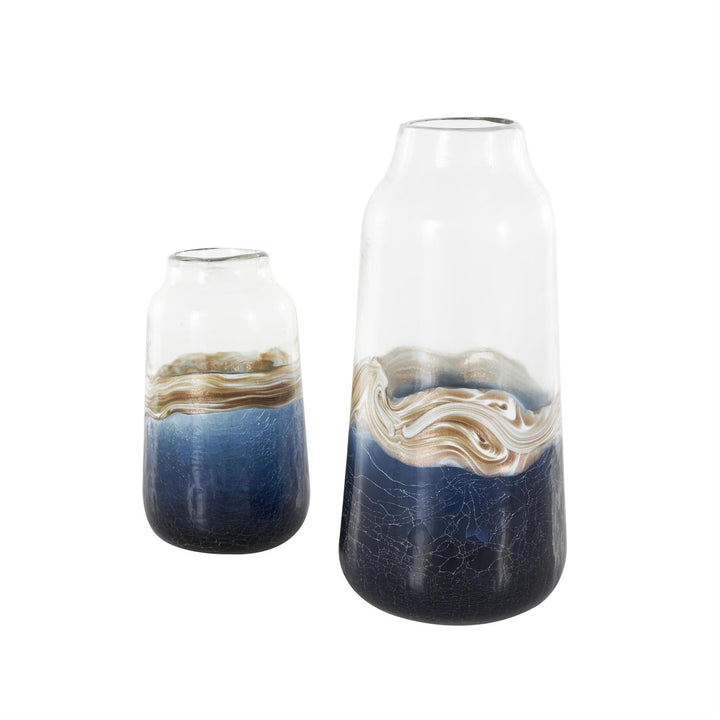 Blue Glass Textured Swirl Vase - 2 Sizes