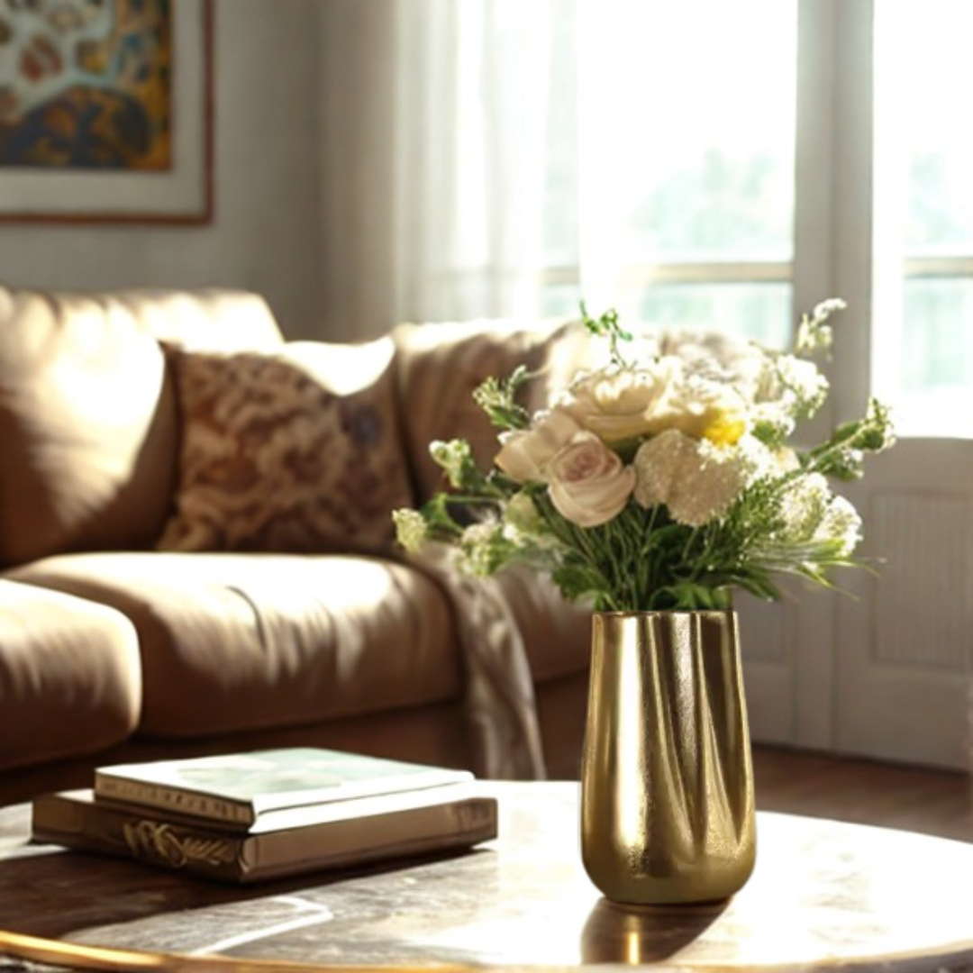 Tall Gold Sculpted Vases, 2 Sizes