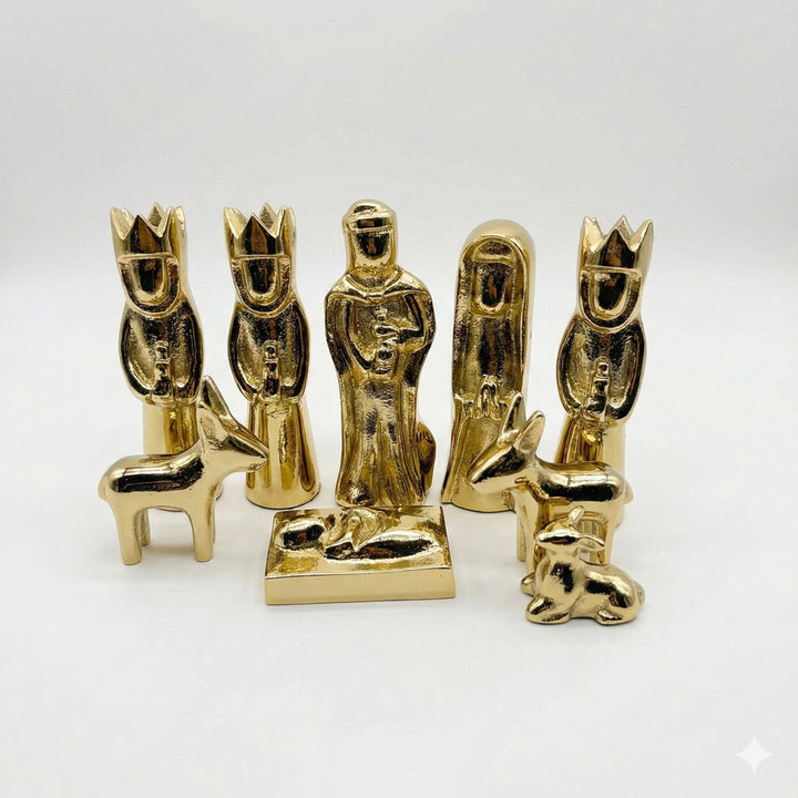 Gold Cast Aluminum Nativity Set