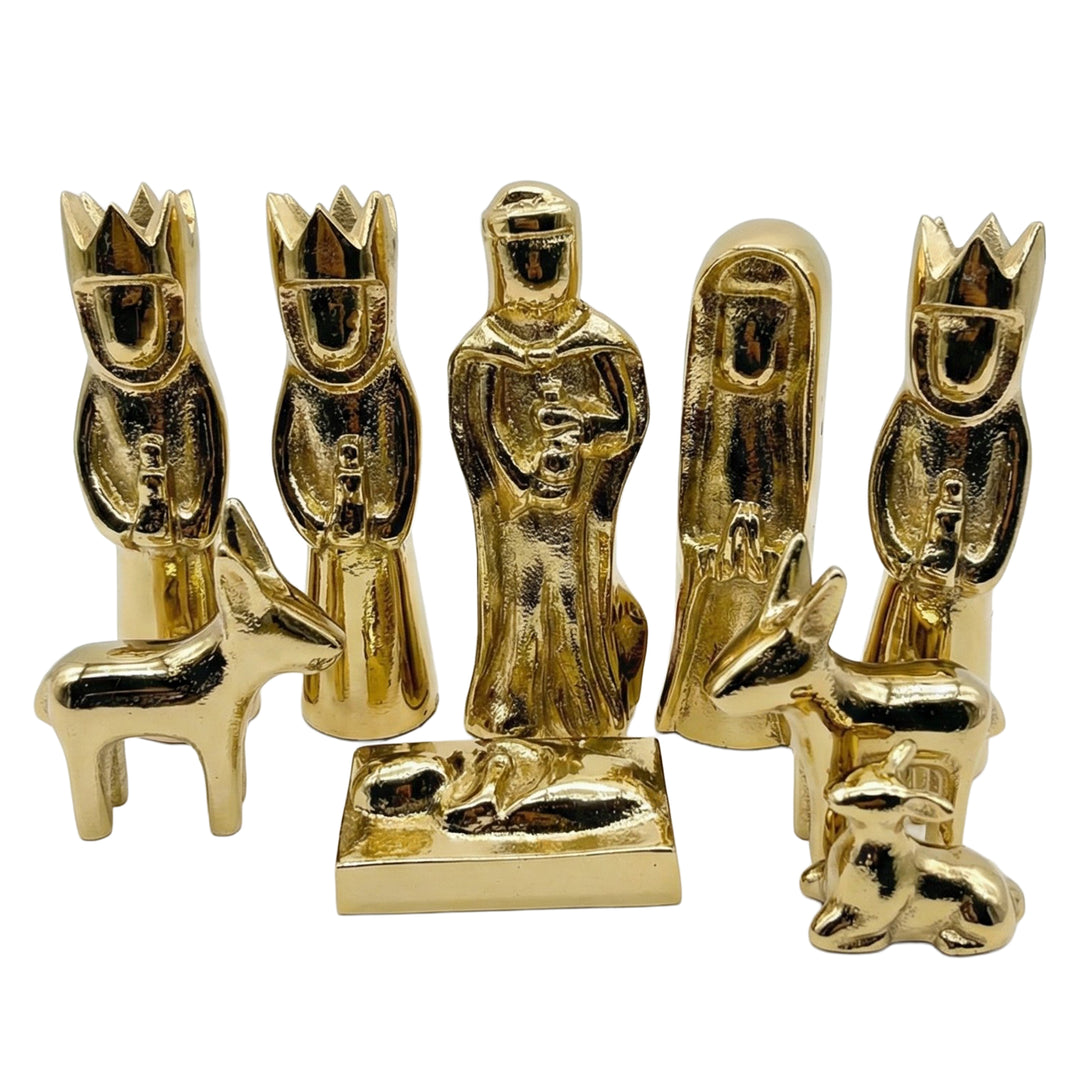 Gold Cast Aluminum Nativity Set