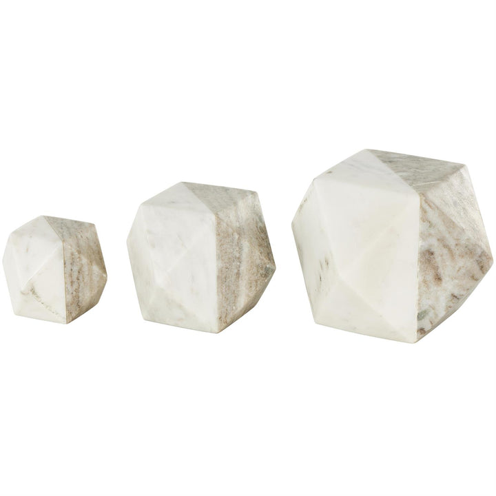 White Marble Geometric Sculpture - Set of 3
