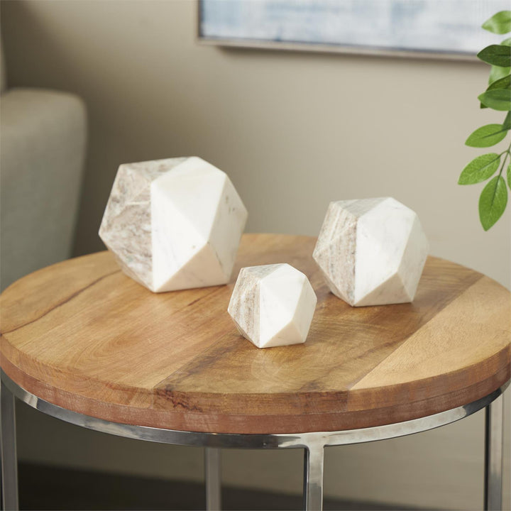 White Marble Geometric Sculpture - Set of 3