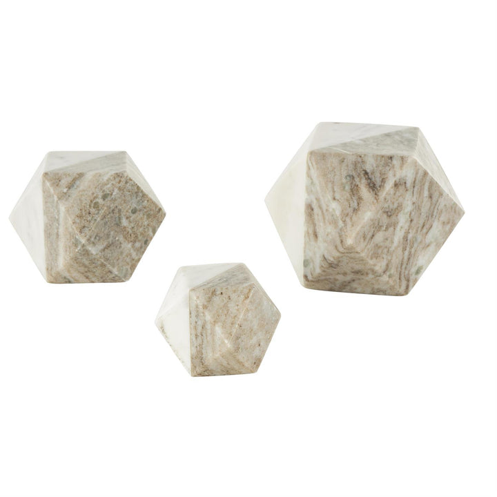 White Marble Geometric Sculpture - Set of 3