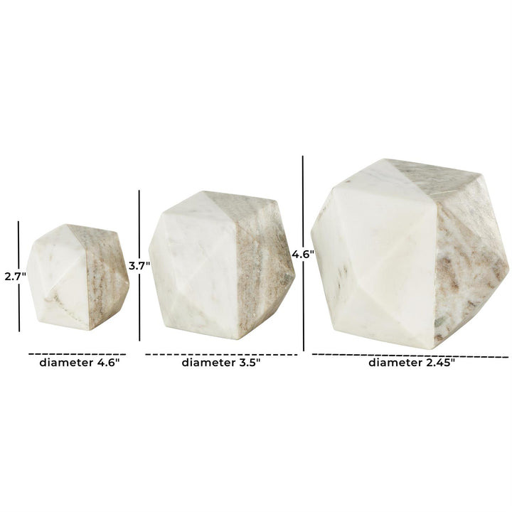 White Marble Geometric Sculpture - Set of 3