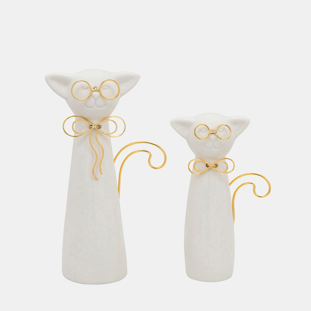 Ceramic Cat with Glasses, Set of 2