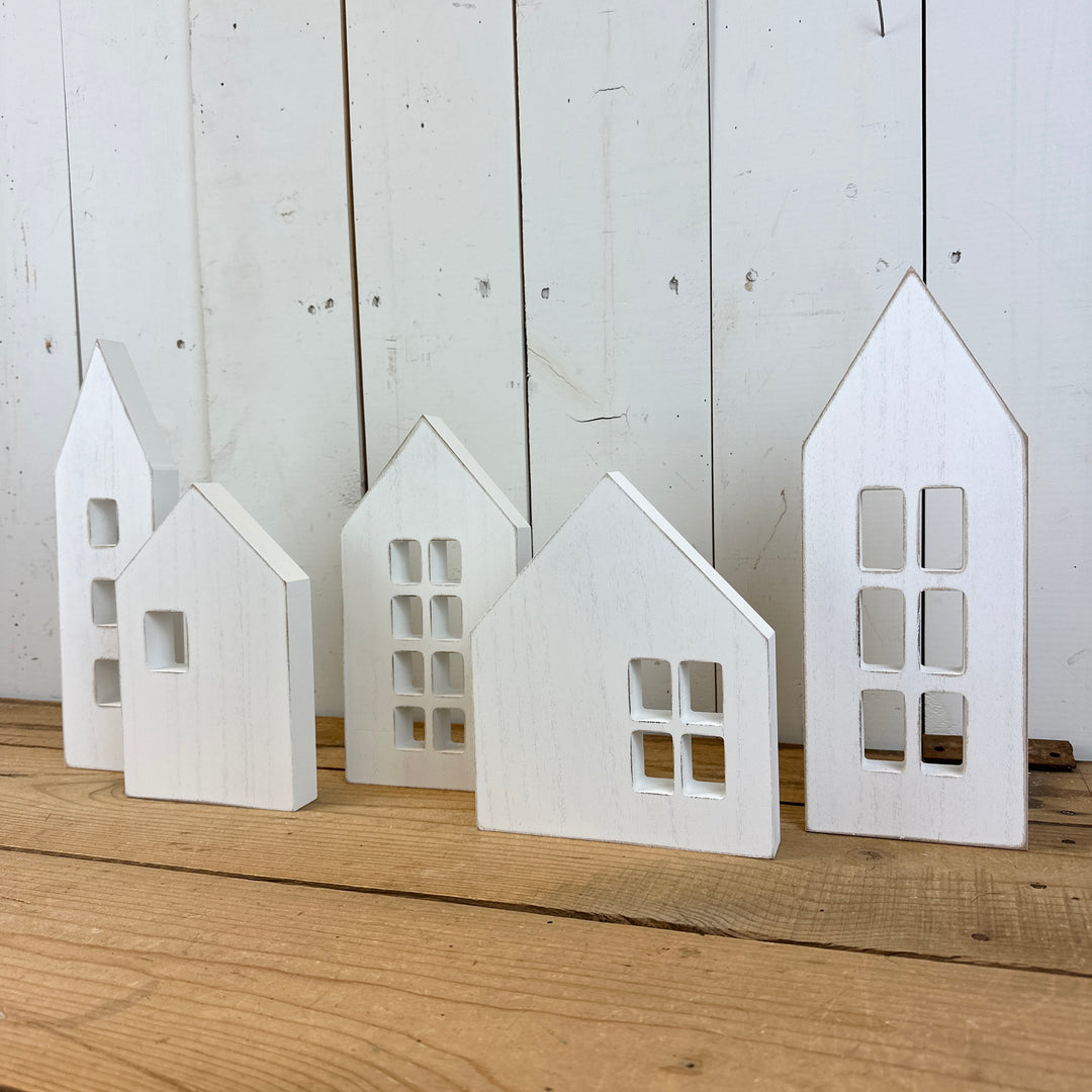 Wooden White Houses - Set of 5