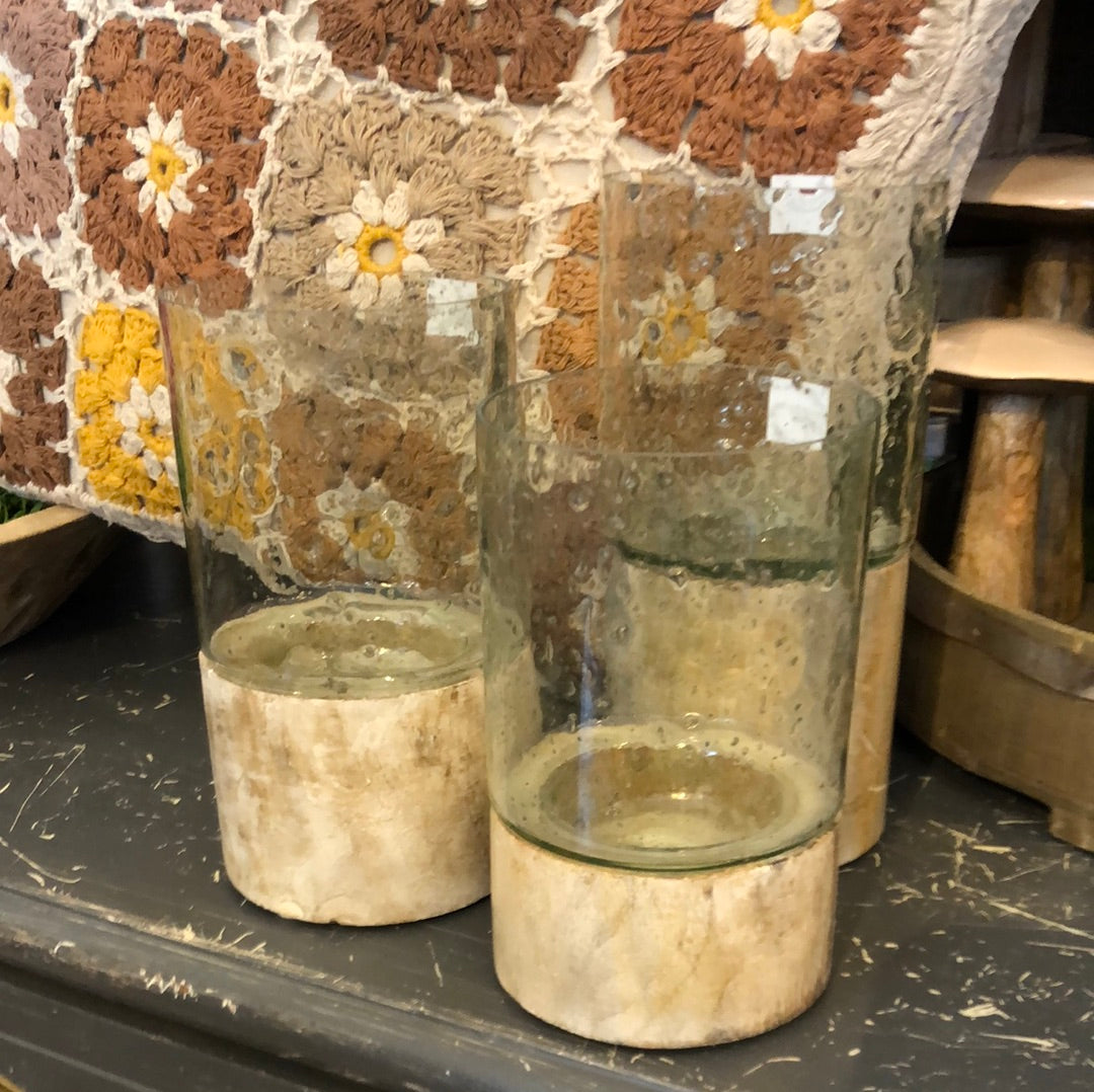 Mangowood & Glass Candleholder Set
