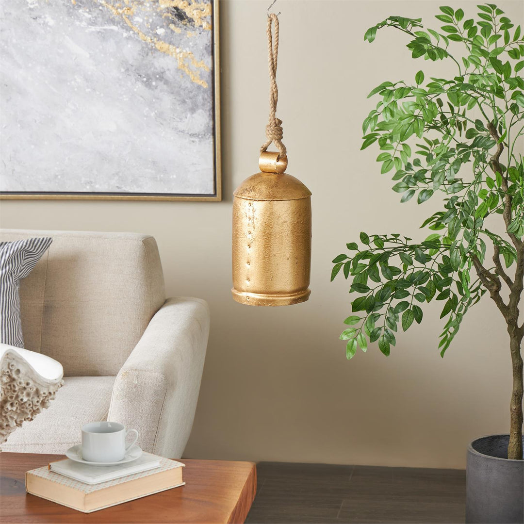 Large Gold Bell with Jute Rope