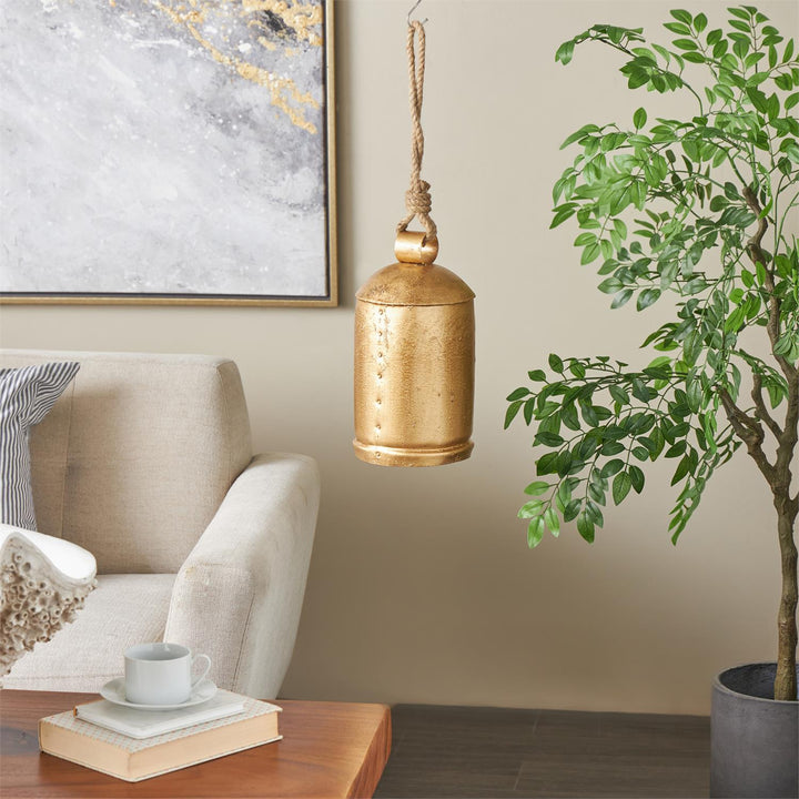 Large Gold Bell with Jute Rope
