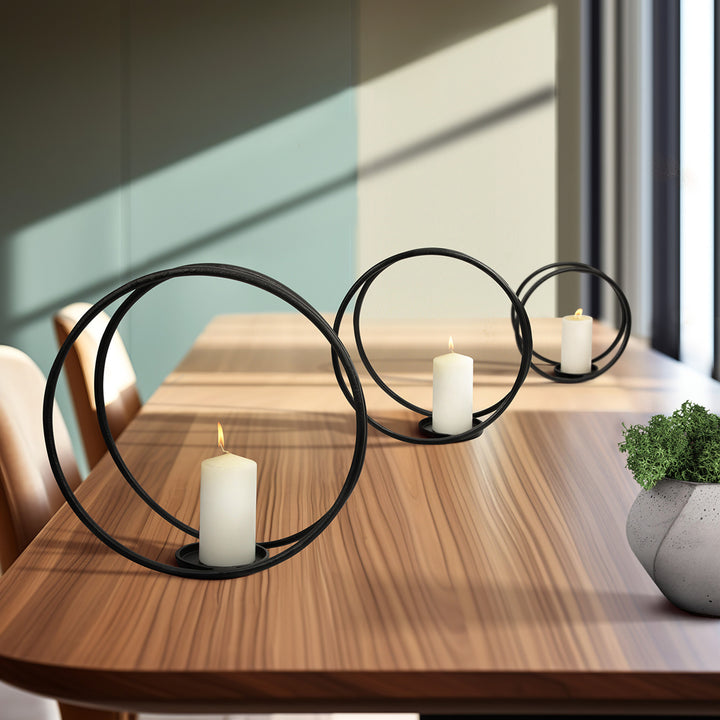 Black Double Ring Candle Holder, Three sizes