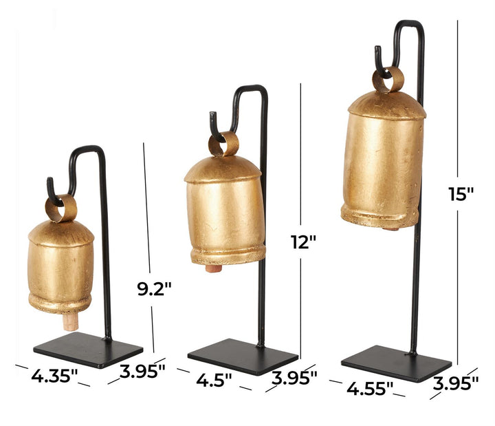 Gold Metal Bell on Stand, Three Sizes Available