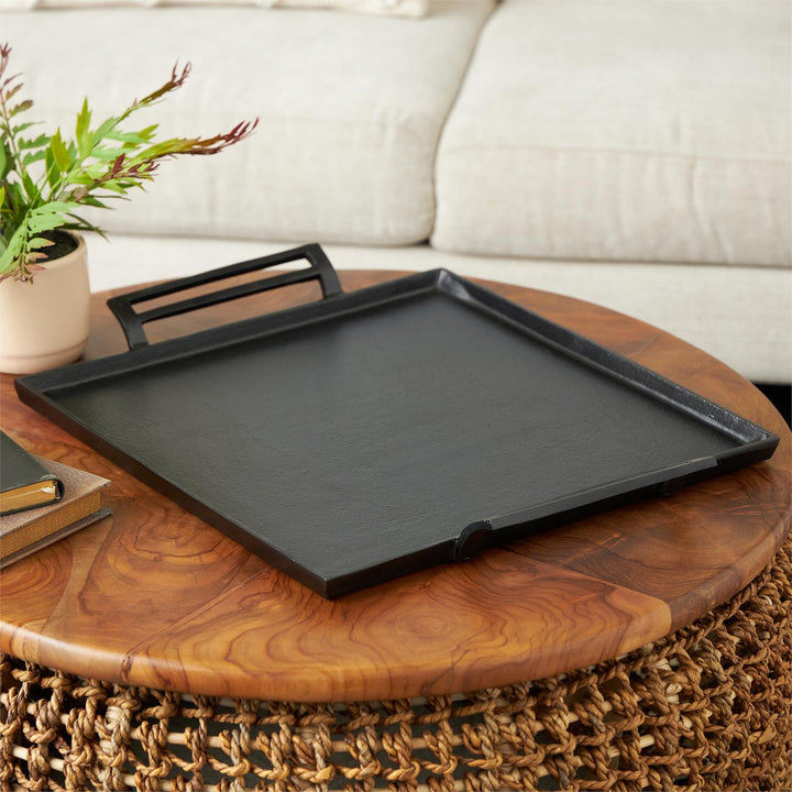 Black Aluminum Metal Square Tray with Handles