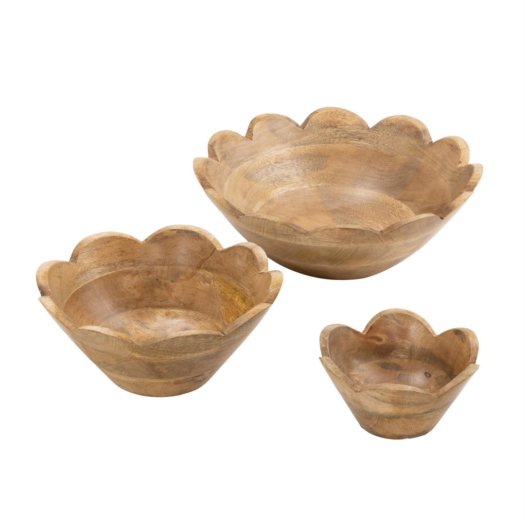 Decorative Wood Scalloped Bowl, Set of 3, 2 colors available
