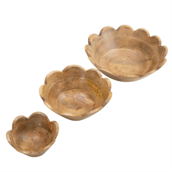 Decorative Wood Scalloped Bowl, Set of 3, 2 colors available