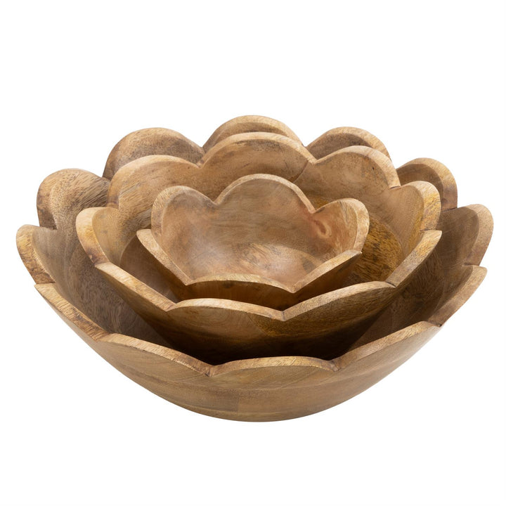 Decorative Wood Scalloped Bowl, Set of 3, 2 colors available