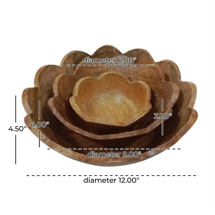 Decorative Wood Scalloped Bowl, Set of 3, 2 colors available