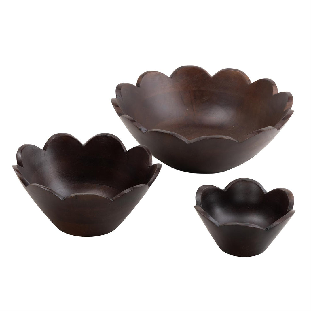 Decorative Wood Scalloped Bowl, Set of 3, 2 colors available