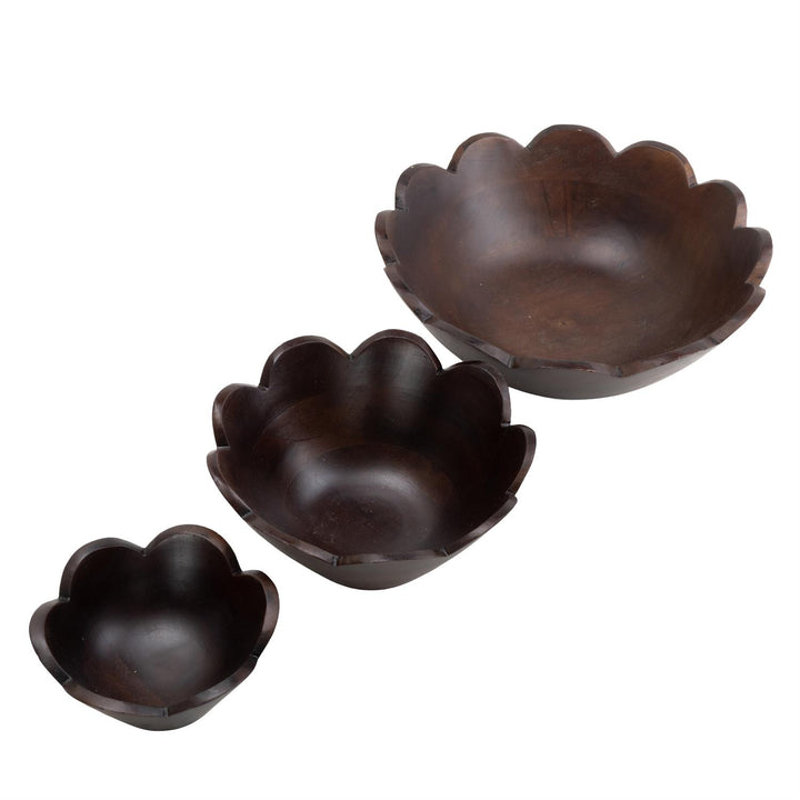Decorative Wood Scalloped Bowl, Set of 3, 2 colors available