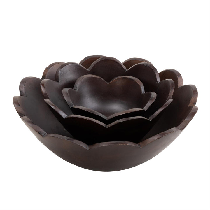 Decorative Wood Scalloped Bowl, Set of 3, 2 colors available