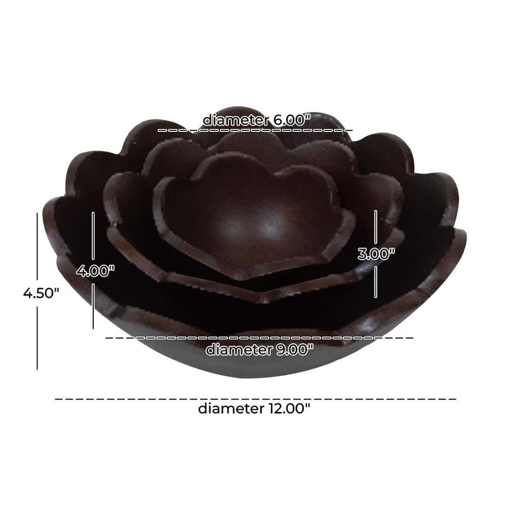 Decorative Wood Scalloped Bowl, Set of 3, 2 colors available