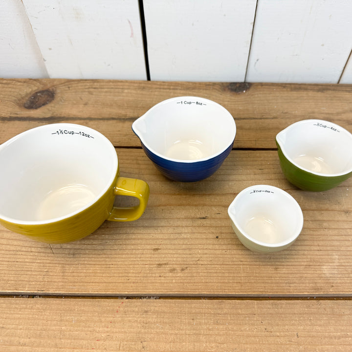 Mustard, Blue, and Green Measuring Cup Set