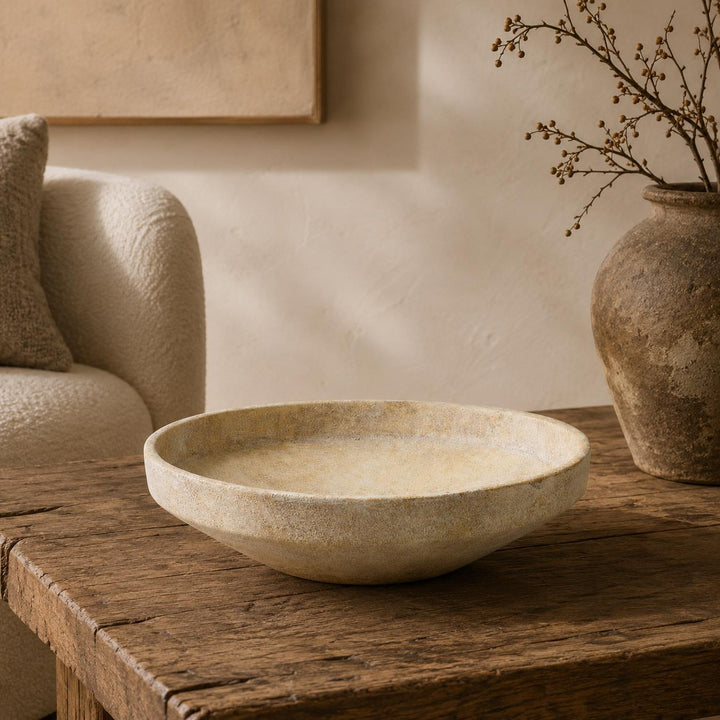 Cream Ceramic Washed Decorative Bowl