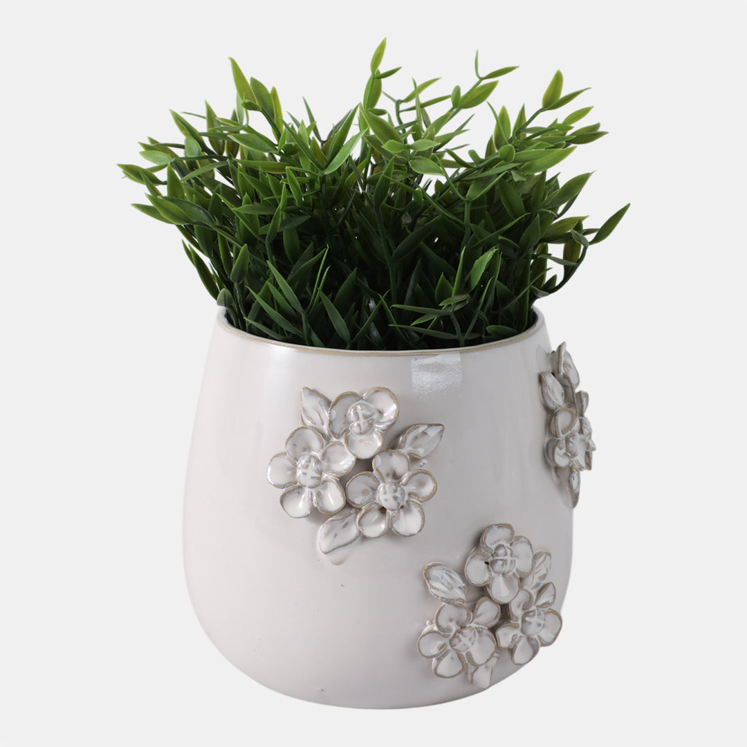 Flower Bunches Ceramic Planter, Ivory