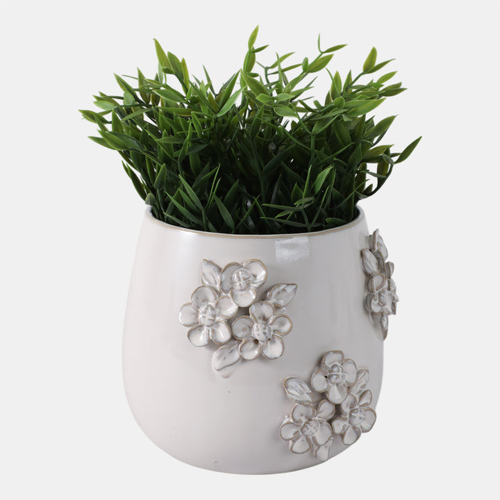 Flower Bunches Ceramic Planter, Ivory