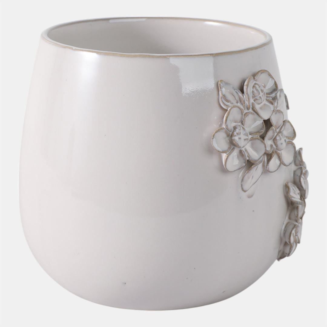 Flower Bunches Ceramic Planter, Ivory