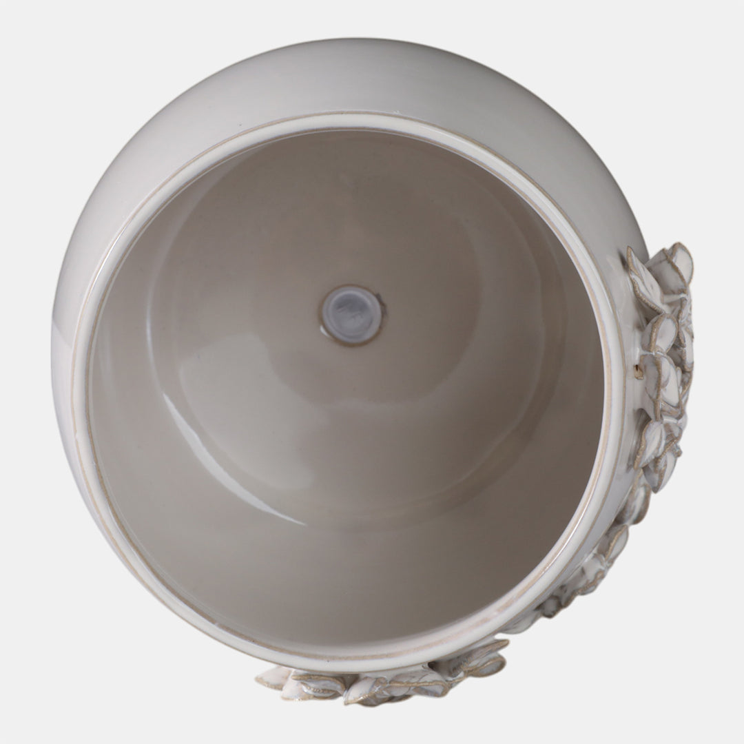 Flower Bunches Ceramic Planter, Ivory