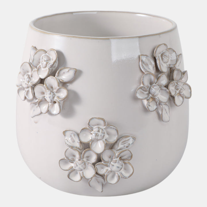Flower Bunches Ceramic Planter, Ivory