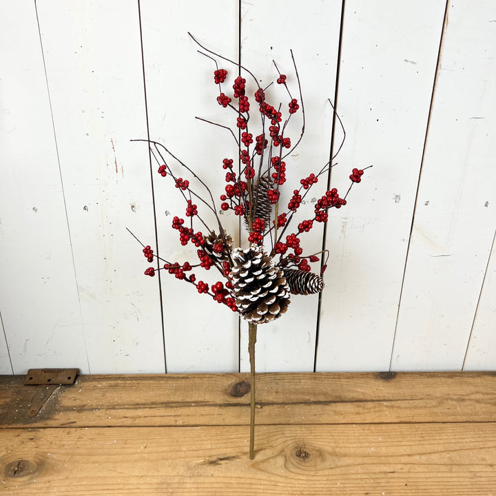 Red Berry Stems with Pinecones