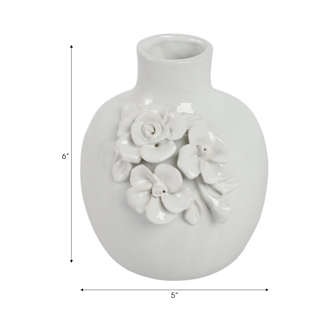 Rose Applique Ceramic Bud Vase, Cream