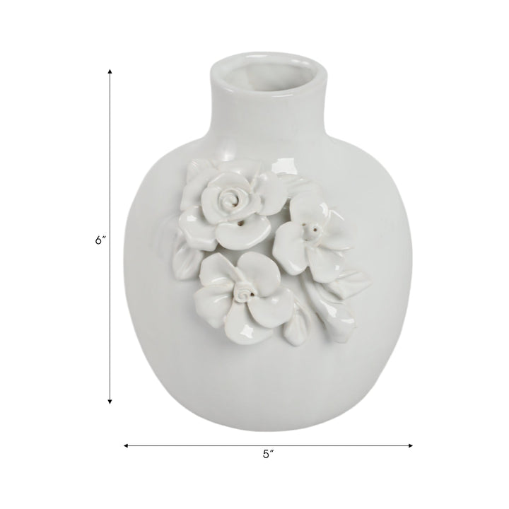 Rose Applique Ceramic Bud Vase, Cream