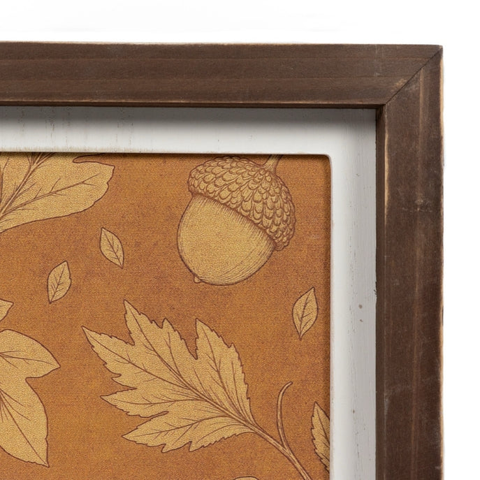 Orange Leaf Motif / Blue Floral Print Reversible Wood Frame Art