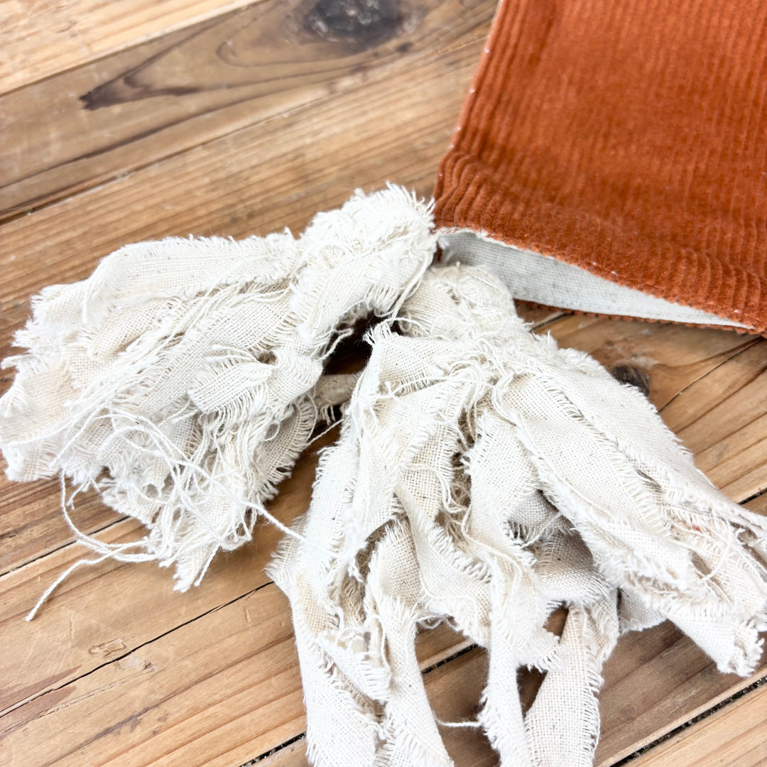 Pumpkin Spice Corduroy & Linen Table Runner with Frayed Tassels